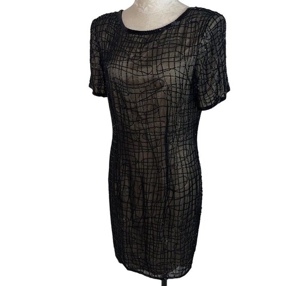 A.J. Bari Womens Dress Black Size 12 Vintage Beaded Shift Pure Silk Cocktail - Picture 10 of 16